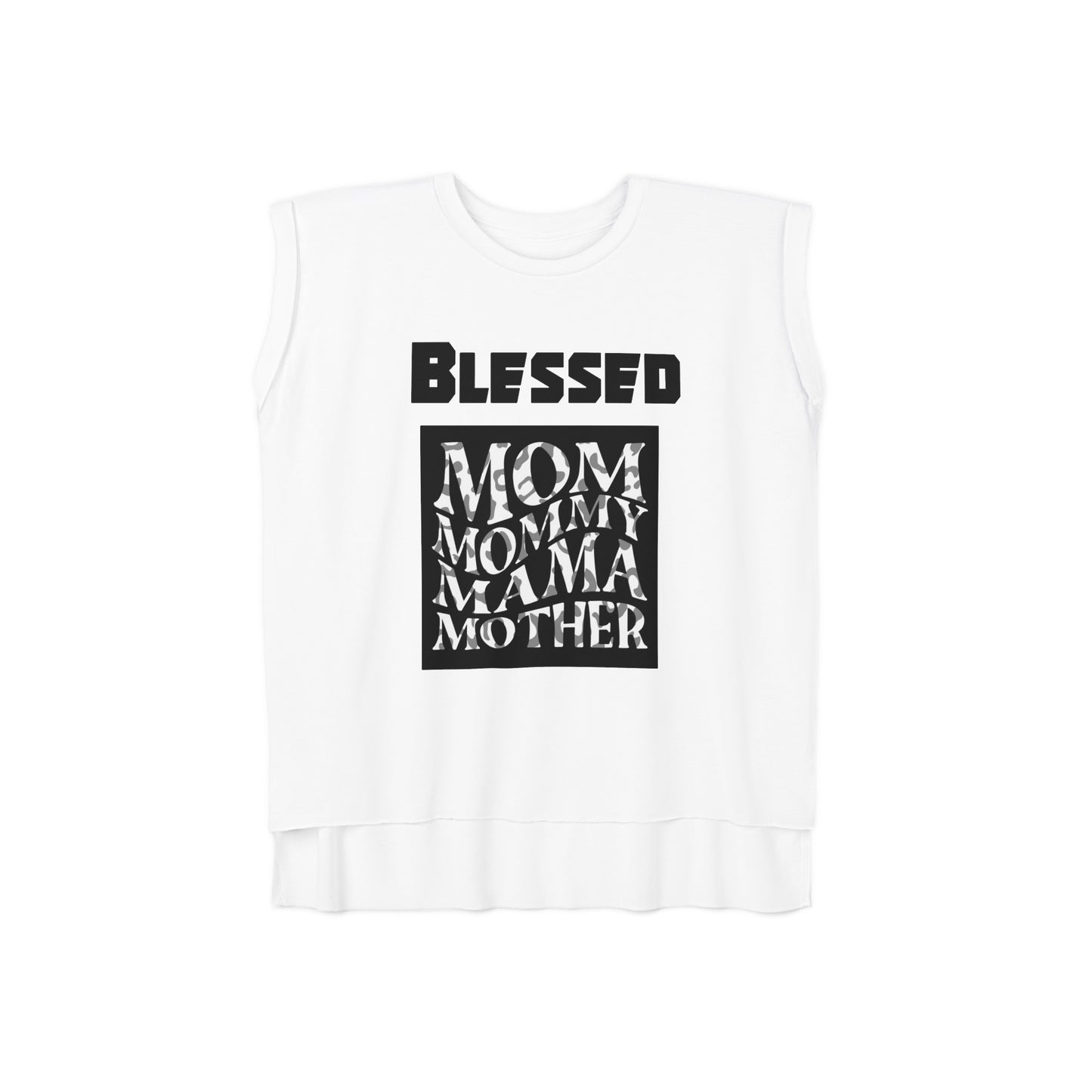 Women's Flowy Rolled Cuffs Muscle Tee - "Blessed Mom Mommy Mama Mother"