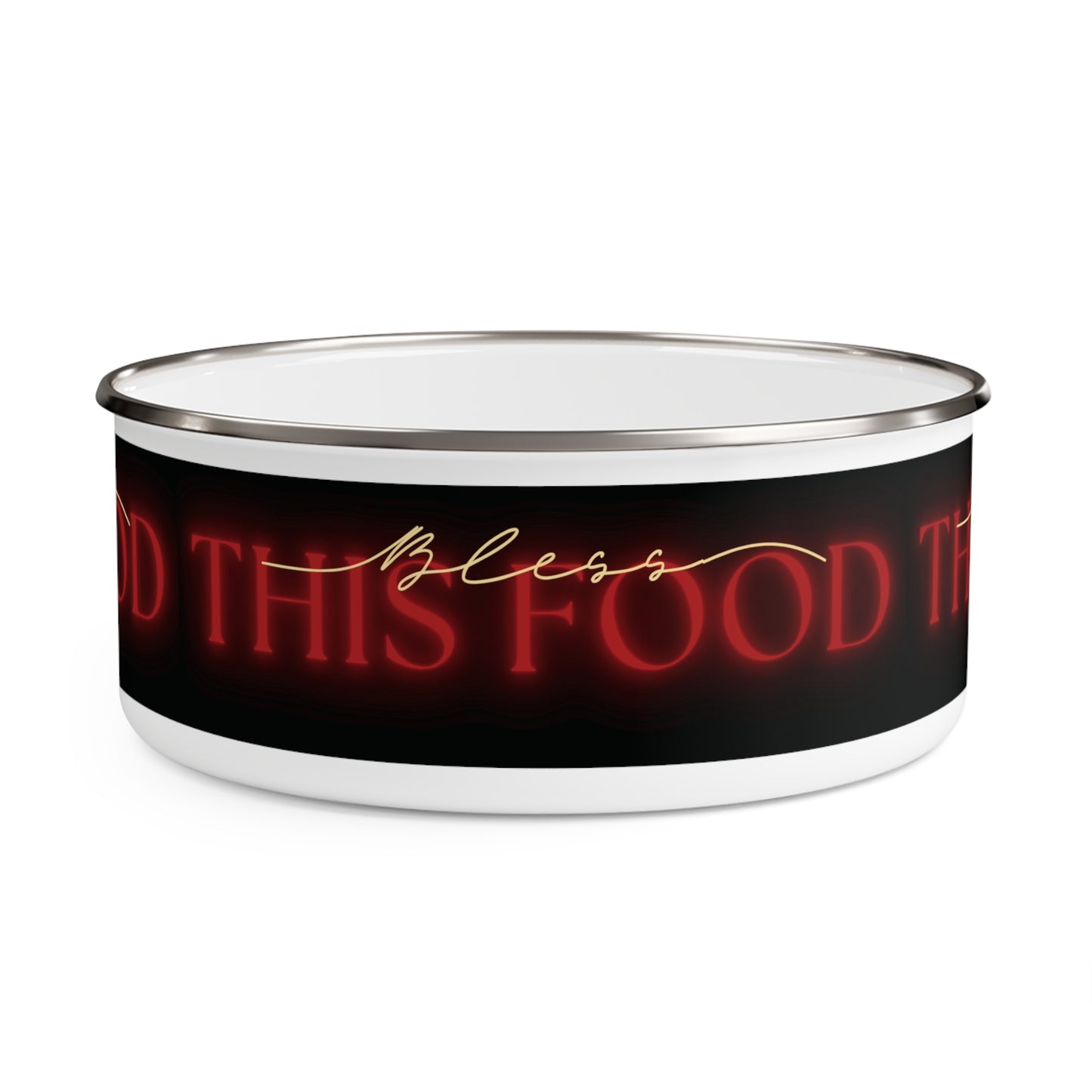 Bless This Food Enamel Bowl