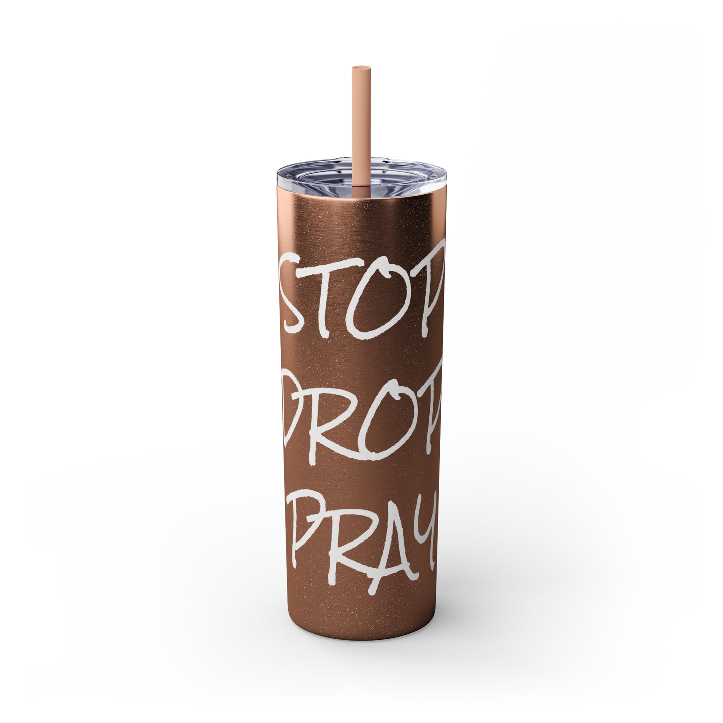 Stop Drop Pray Skinny Tumbler with Straw, 20oz