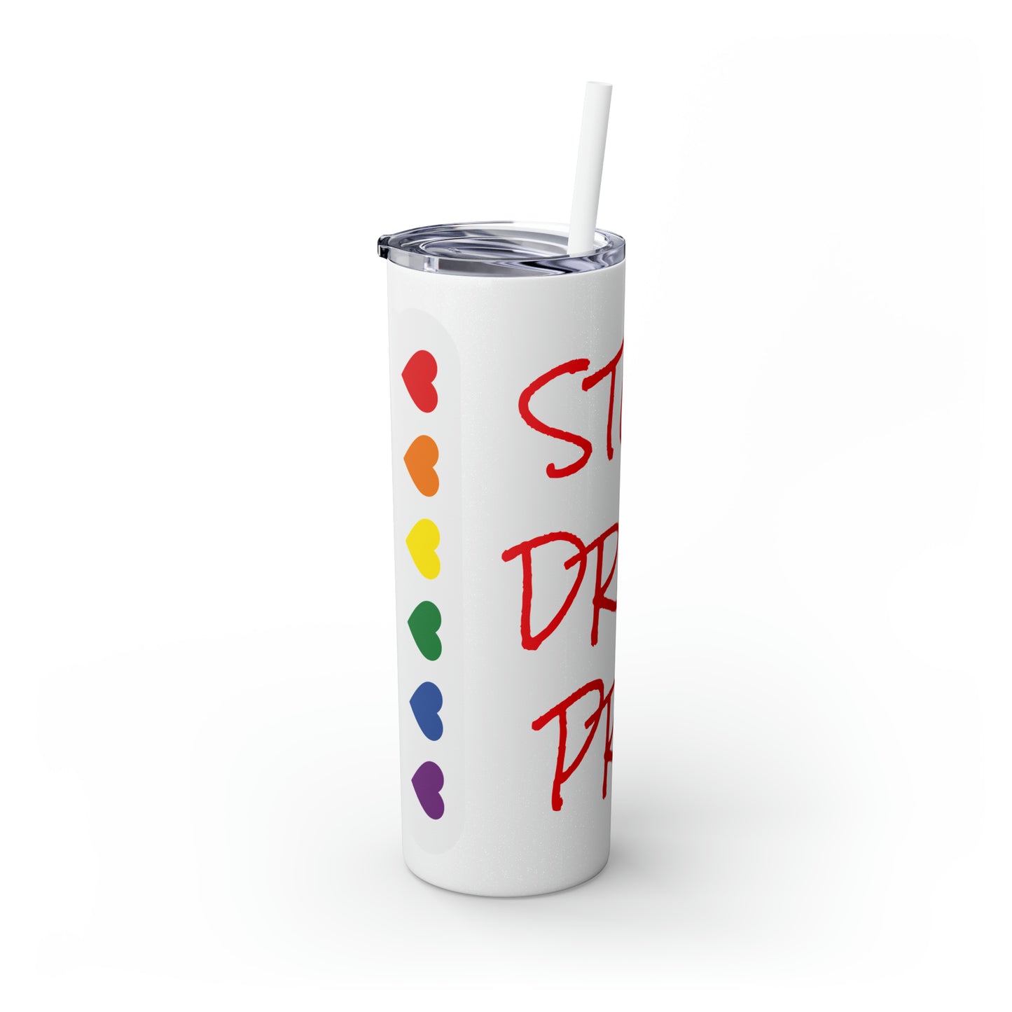 Stop Drop Pray Skinny Tumbler with Straw, 20oz