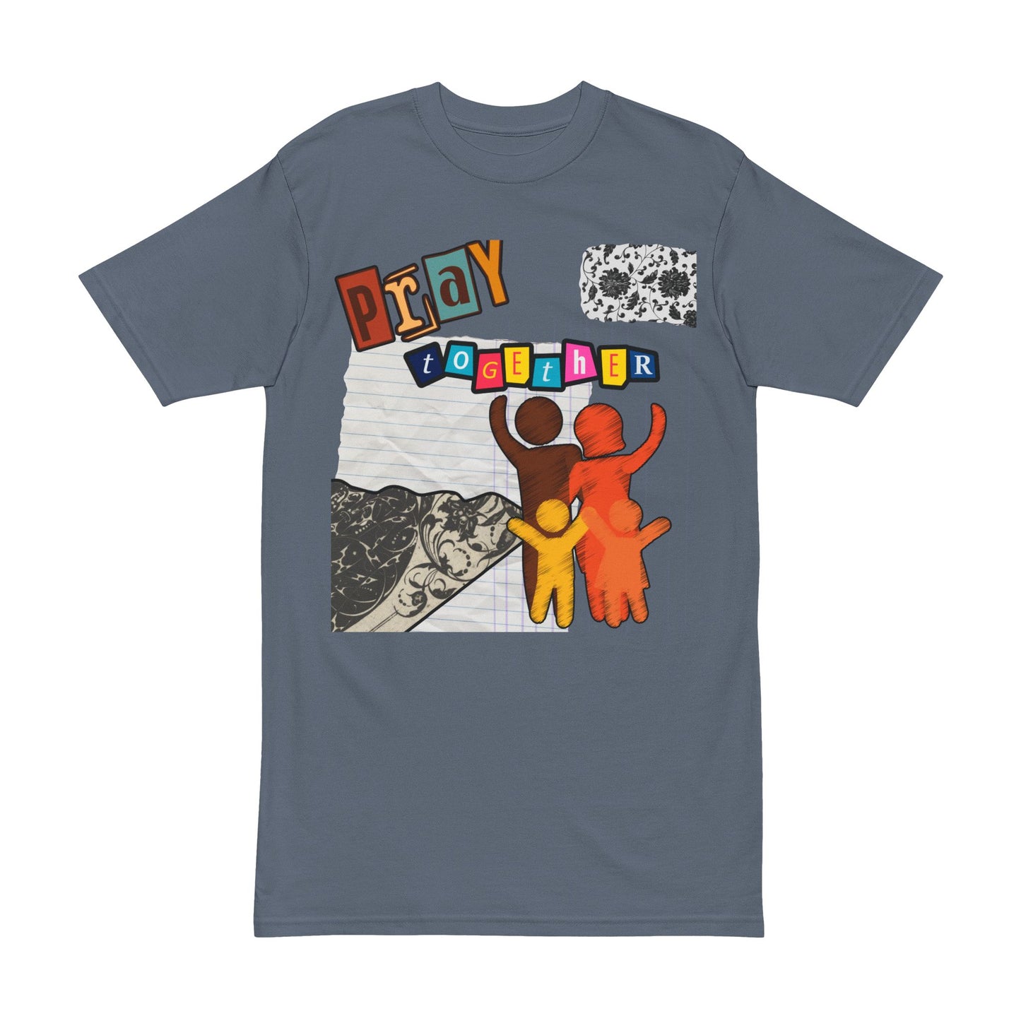 Graphic Tee Shirt with Family and Floral Cut Out Design