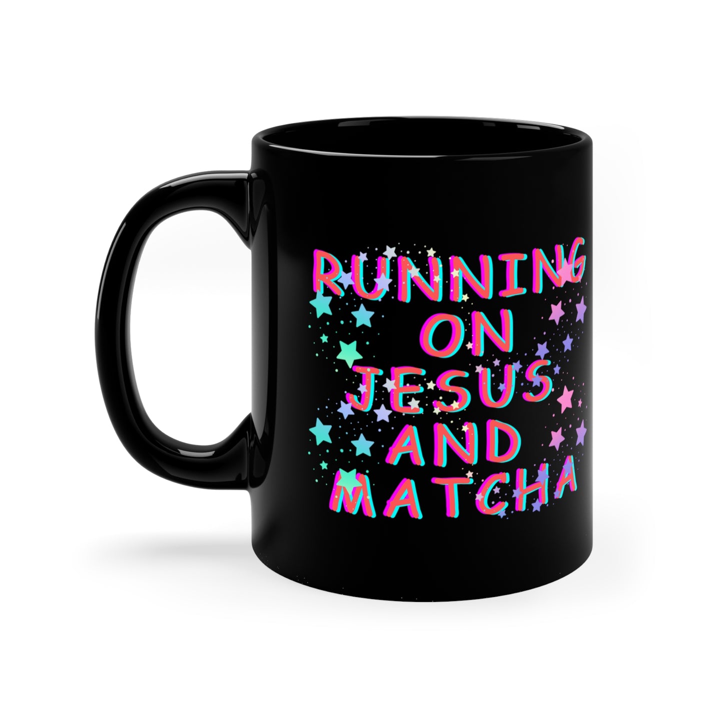 Running on Jesus and Matcha 11oz Black Mug