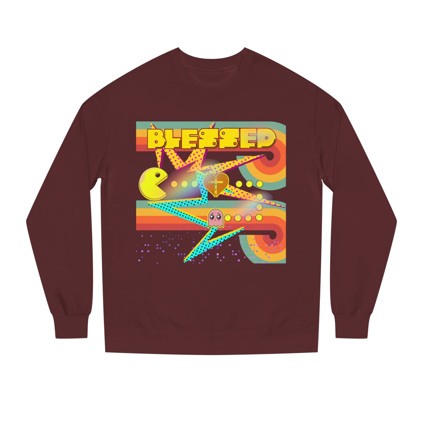 Retro Arcade Blessed Sweatshirt, Unisex Crew Neck Sweatshirt, Gamer Gift, Vintage Aesthetic Apparel, Cozy Gift for Gamers