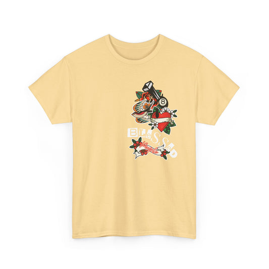 Tattoo Style Tee with Birds and Flowers Design