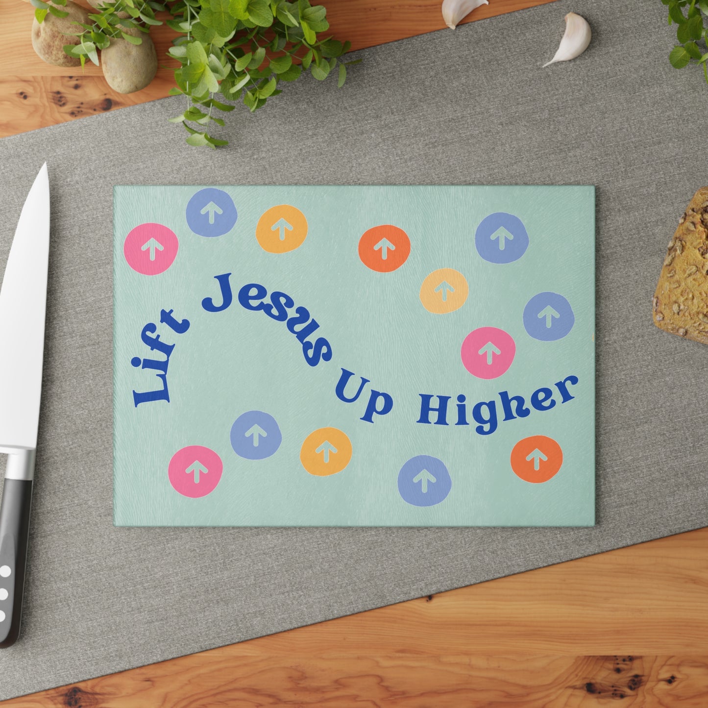 Lift Jesus up higher Glass Cutting Board