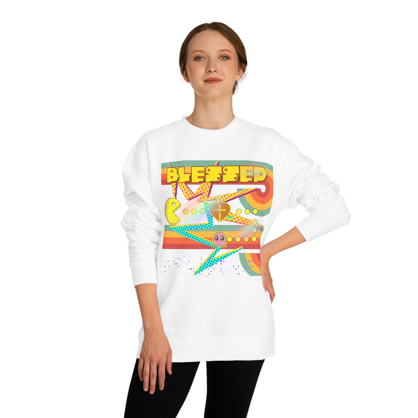 Retro Arcade Blessed Sweatshirt, Unisex Crew Neck Sweatshirt, Gamer Gift, Vintage Aesthetic Apparel, Cozy Gift for Gamers