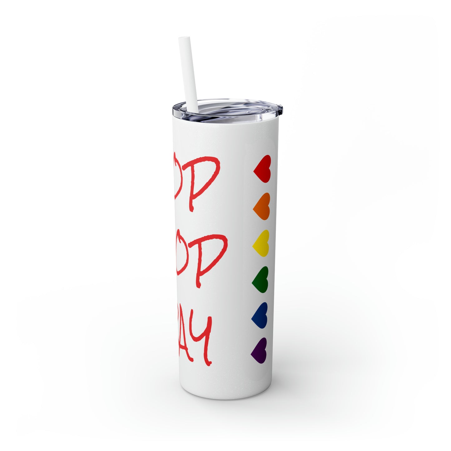 Stop Drop Pray Skinny Tumbler with Straw, 20oz