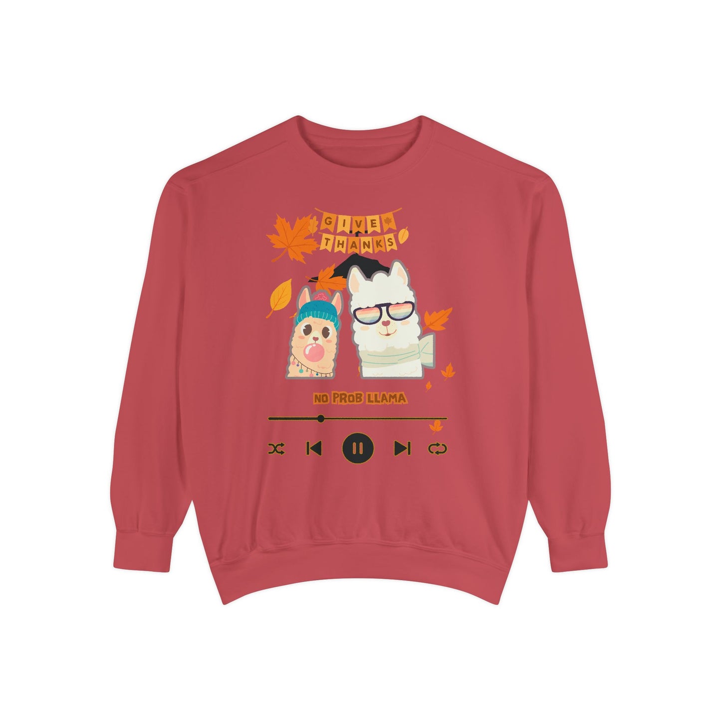 Garment-Dyed Sweatshirt Cozy Fall Autumn Give Thanks Graphic Llama