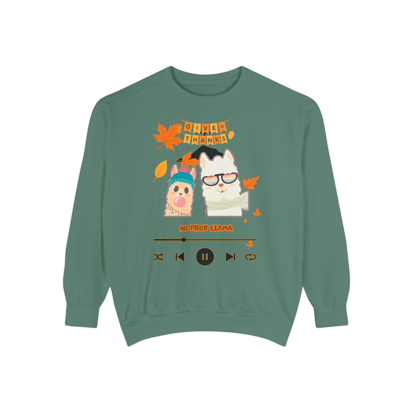 Garment-Dyed Sweatshirt Cozy Fall Autumn Give Thanks Graphic Llama
