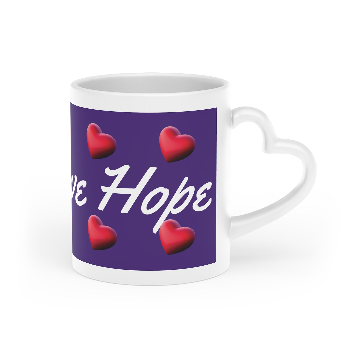 Faith Love and Hope Heart-Shaped Mug-Purple