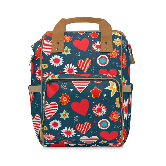 Hearts Stars and Flowers Multifunctional Diaper Backpack