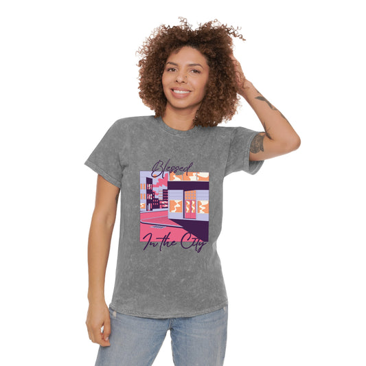 Blessed in The City Unisex Mineral Wash T-Shirt