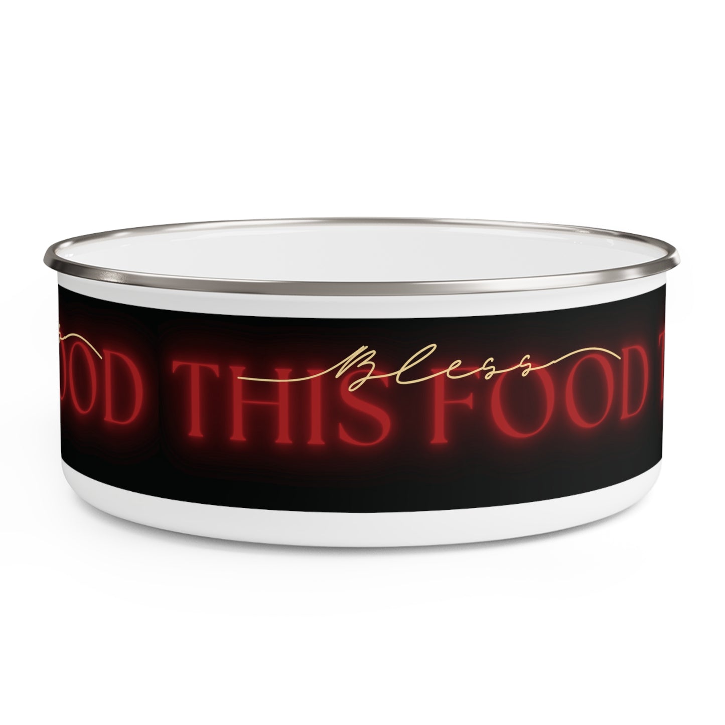 Bless This Food Enamel Bowl