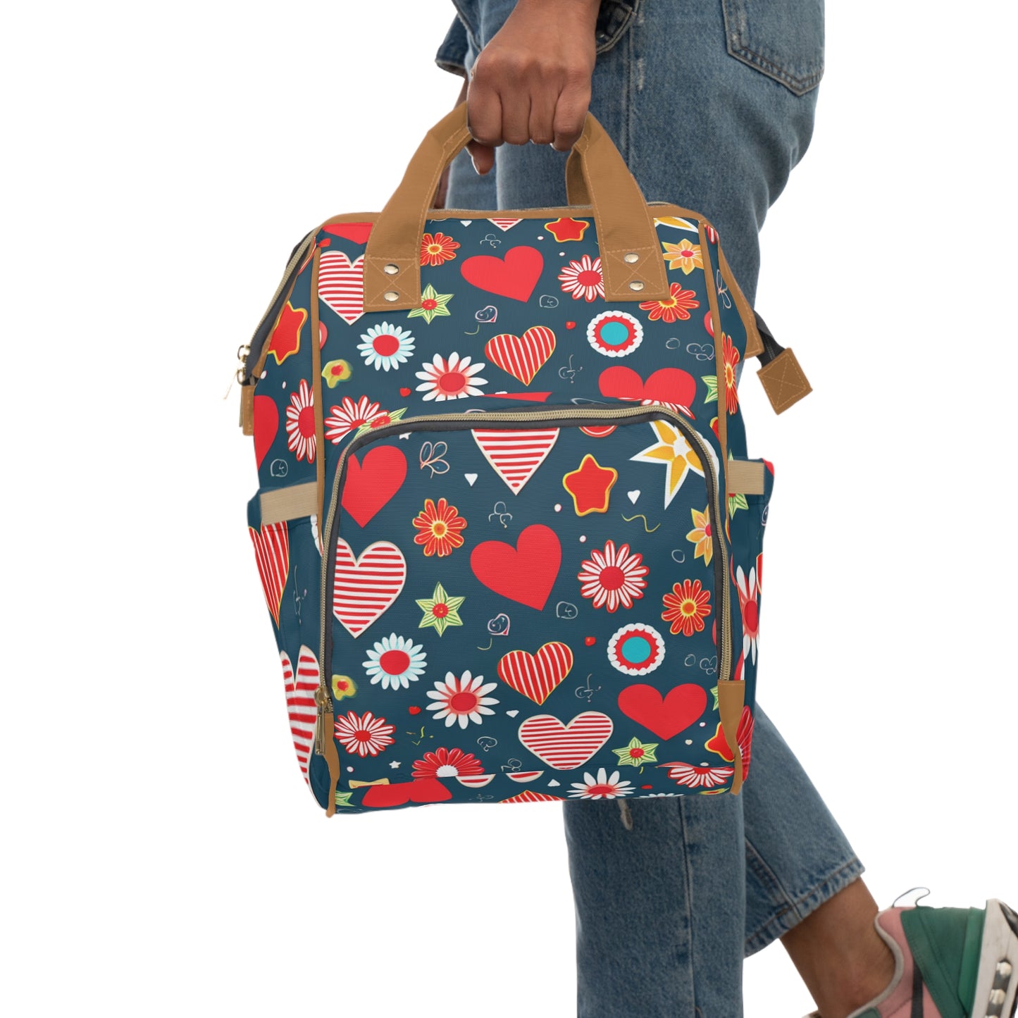 Hearts Stars and Flowers Multifunctional Diaper Backpack