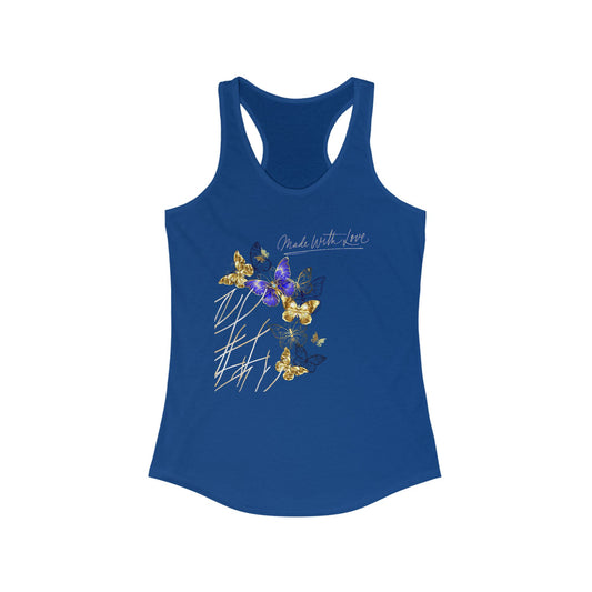 Butterfly Love Racerback Tank, Floral Graphic Workout Top, Summer Activewear, Gift for Nature Lovers, Eco-Friendly Fashion