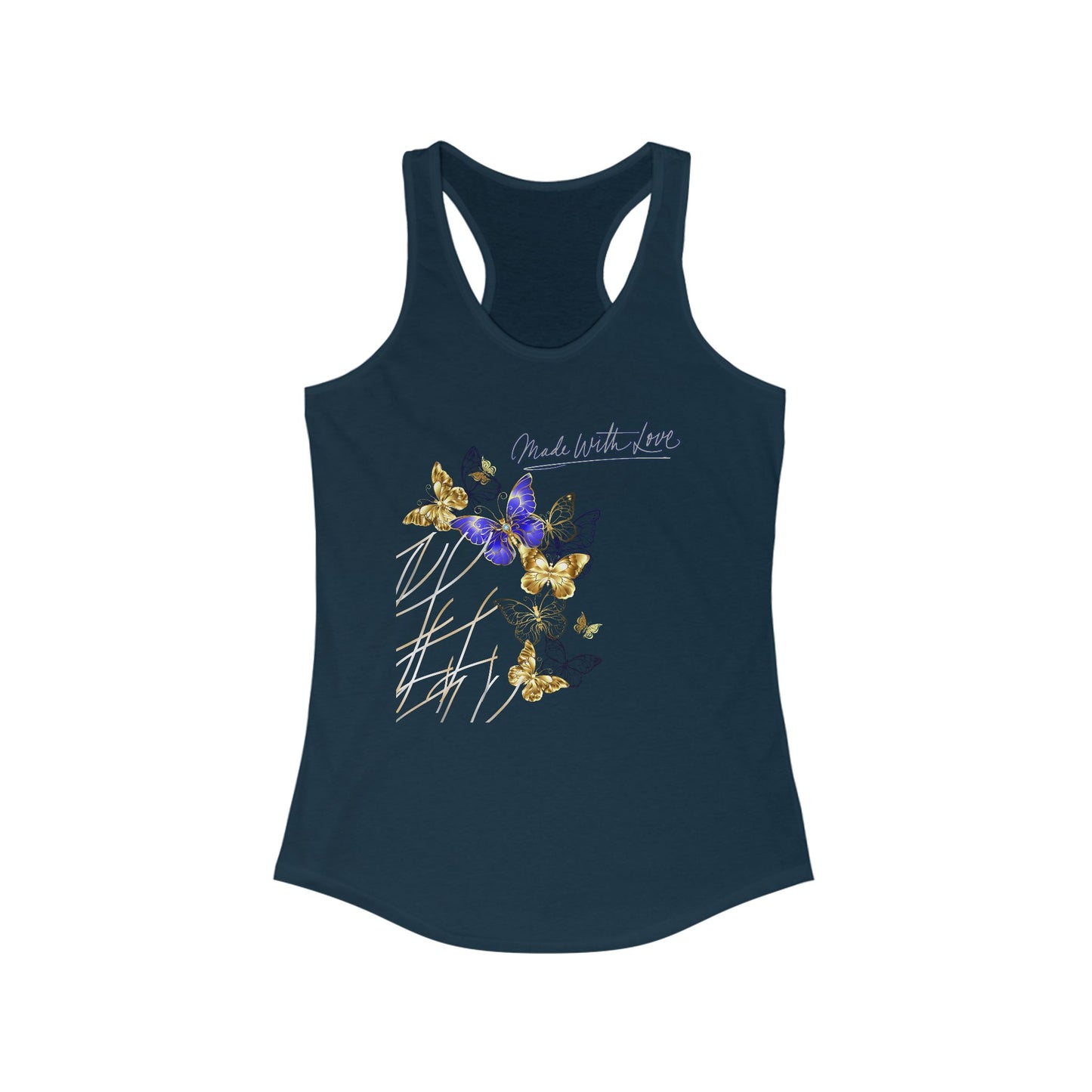 Butterfly Love Racerback Tank, Floral Graphic Workout Top, Summer Activewear, Gift for Nature Lovers, Eco-Friendly Fashion