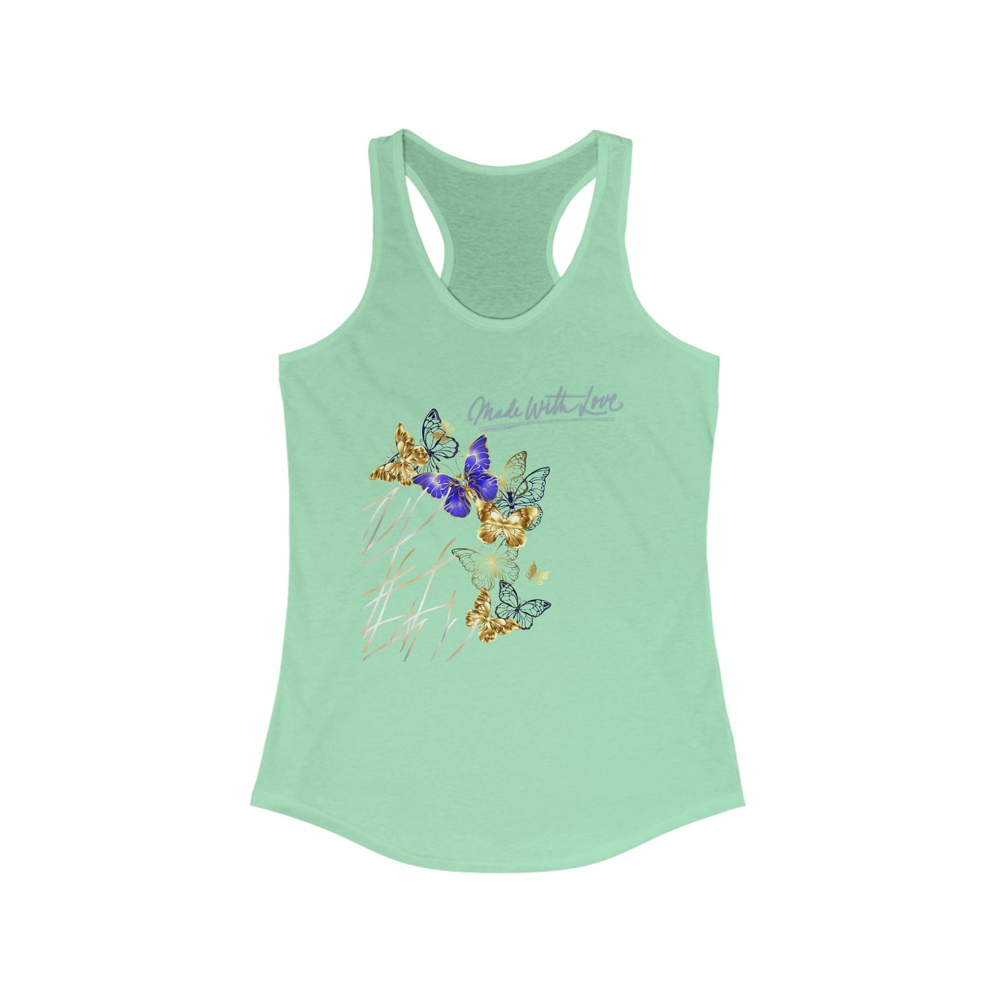 Butterfly Love Racerback Tank, Floral Graphic Workout Top, Summer Activewear, Gift for Nature Lovers, Eco-Friendly Fashion