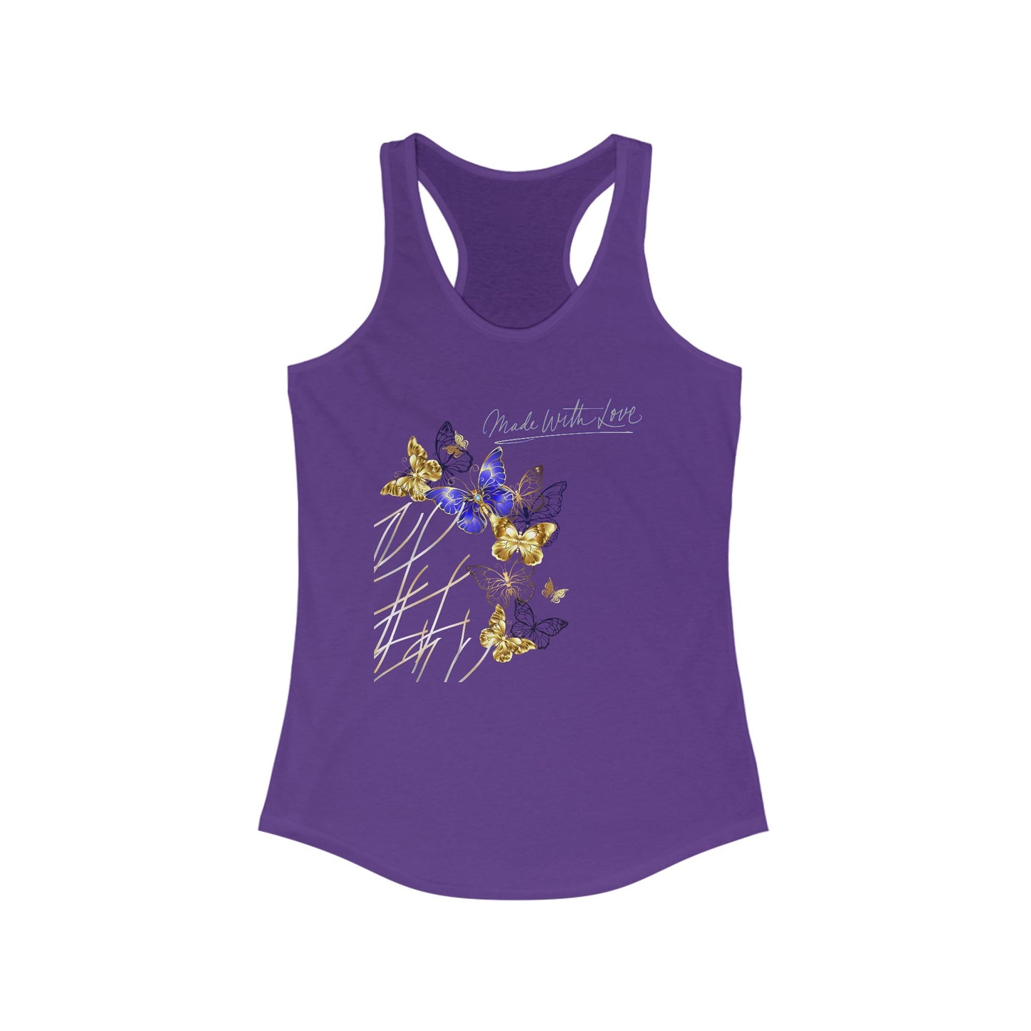 Butterfly Love Racerback Tank, Floral Graphic Workout Top, Summer Activewear, Gift for Nature Lovers, Eco-Friendly Fashion