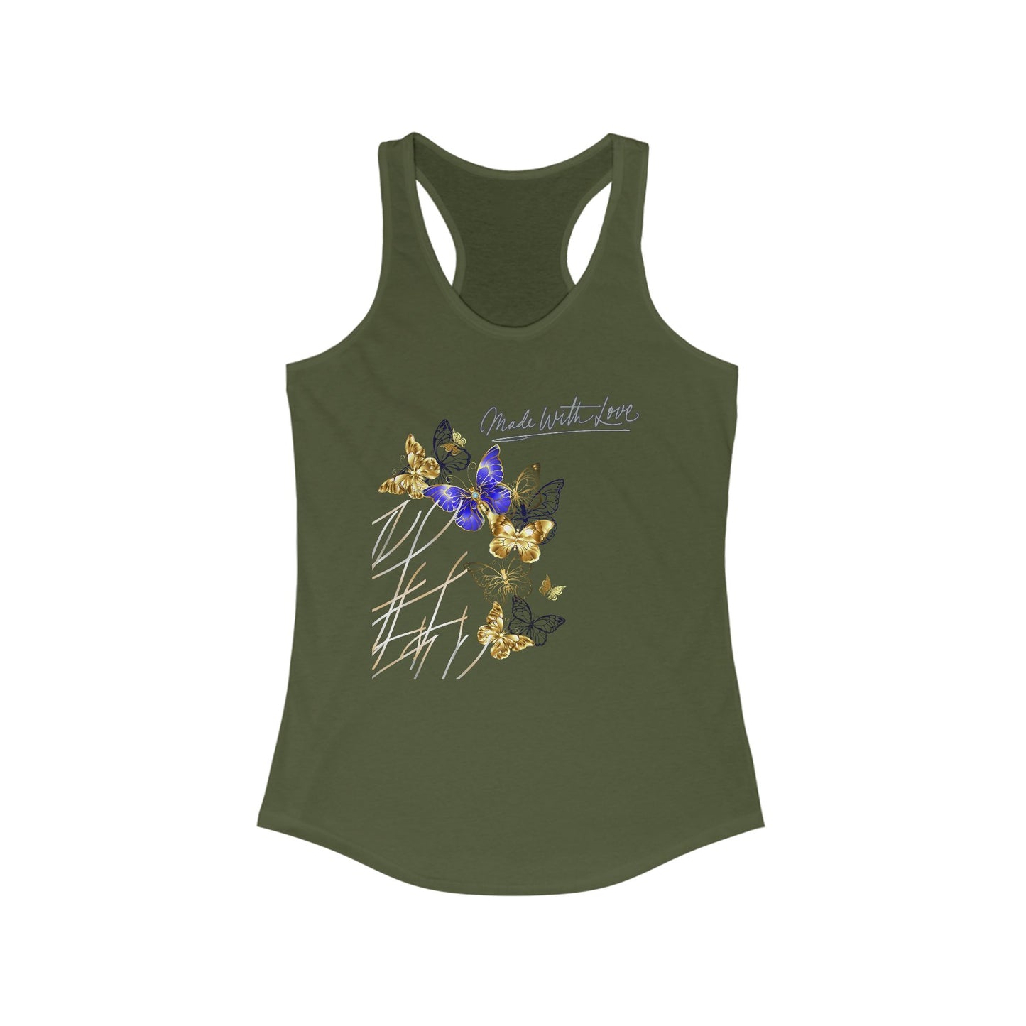 Butterfly Love Racerback Tank, Floral Graphic Workout Top, Summer Activewear, Gift for Nature Lovers, Eco-Friendly Fashion
