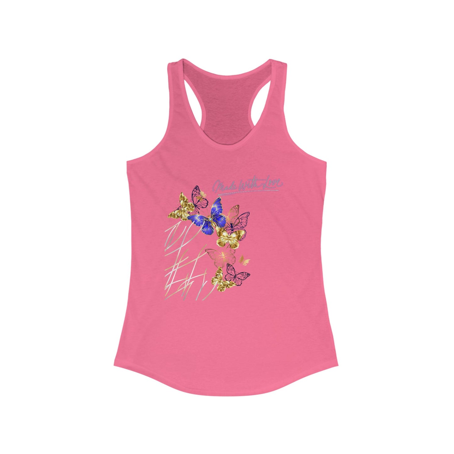 Butterfly Love Racerback Tank, Floral Graphic Workout Top, Summer Activewear, Gift for Nature Lovers, Eco-Friendly Fashion