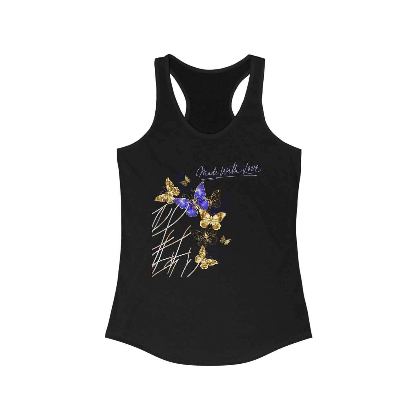 Butterfly Love Racerback Tank, Floral Graphic Workout Top, Summer Activewear, Gift for Nature Lovers, Eco-Friendly Fashion