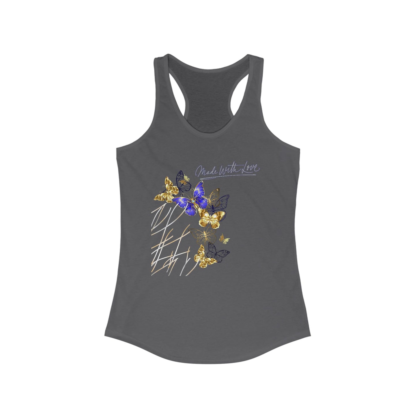 Butterfly Love Racerback Tank, Floral Graphic Workout Top, Summer Activewear, Gift for Nature Lovers, Eco-Friendly Fashion