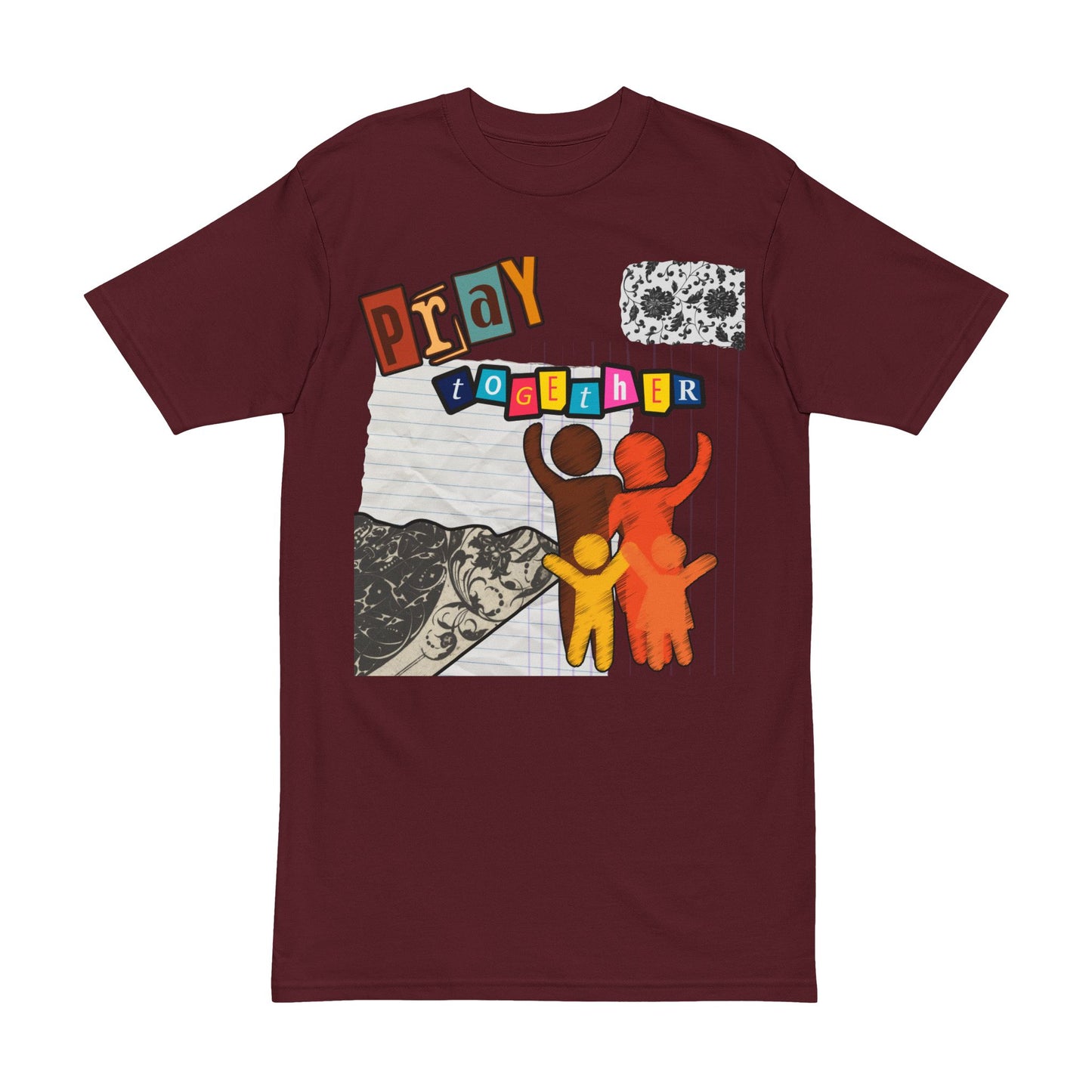 Graphic Tee Shirt with Family and Floral Cut Out Design