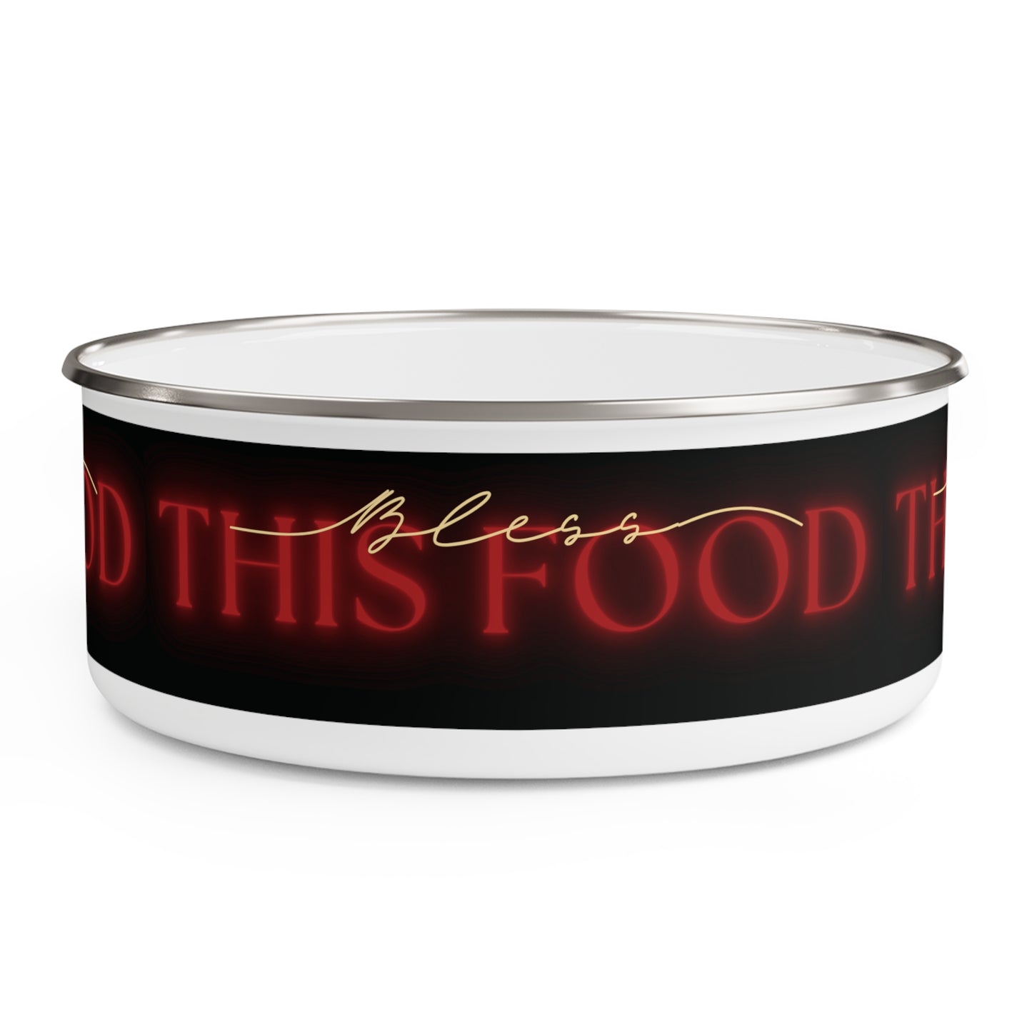 Bless This Food Enamel Bowl