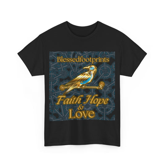 Blessedfootprints "Faith Hope & Love" Steampunk Bird T-Shirt