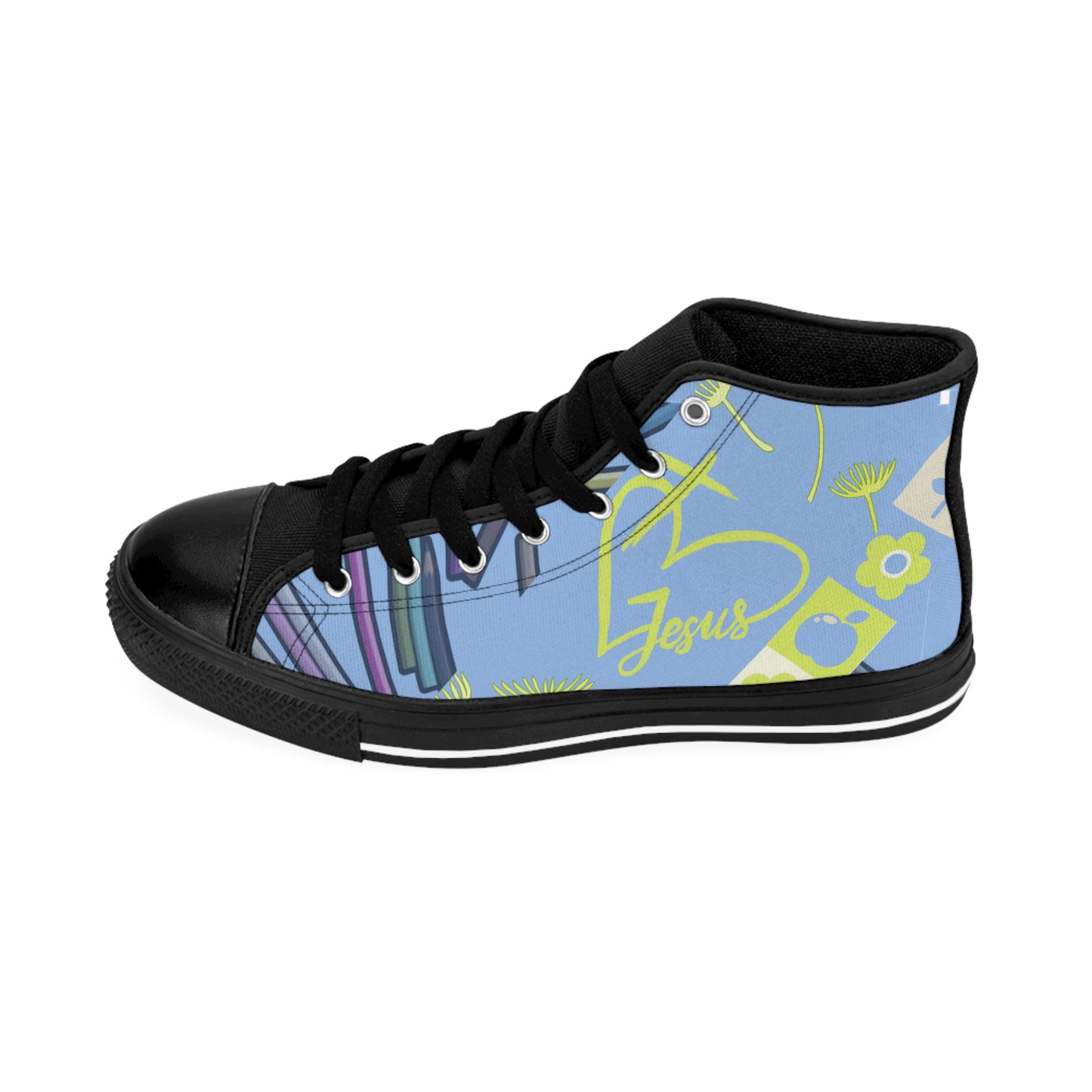 Heart Jesus Women's Shoe: Unique Chartreuse with light Blue Accents