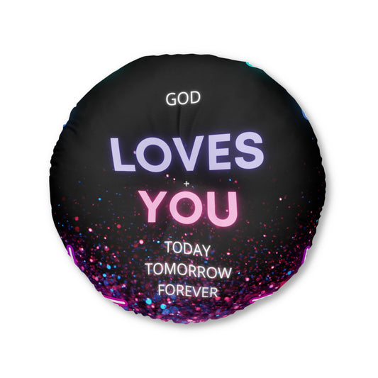 God Loves You Tufted Floor Pillow, Round