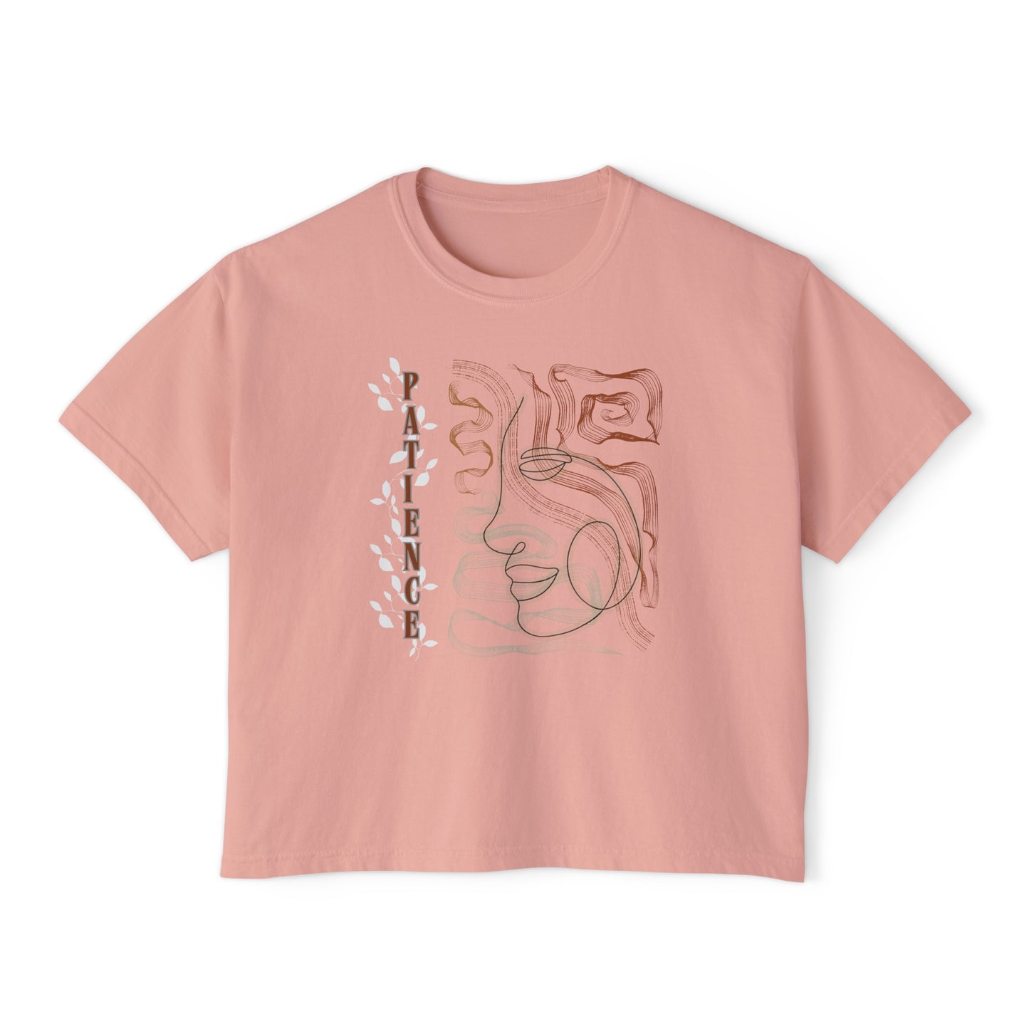 Women's Boxy Tee with Abstract Face Doodle Drawing - "PATIENCE"