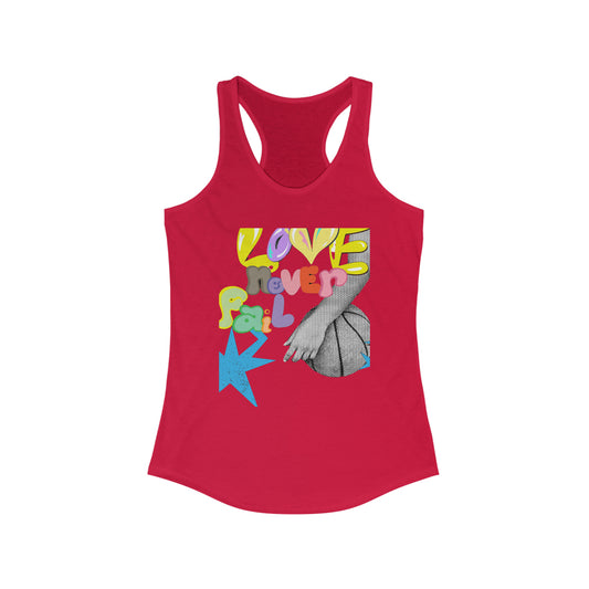 Love Never Fails Women's Ideal Racerback Tank