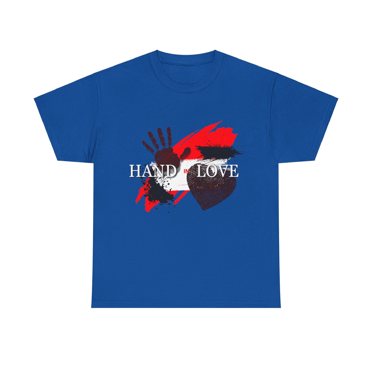 Heavy Cotton Tee with Powerful Ink Hand Print and Splattered Ink - "Hand in Love"