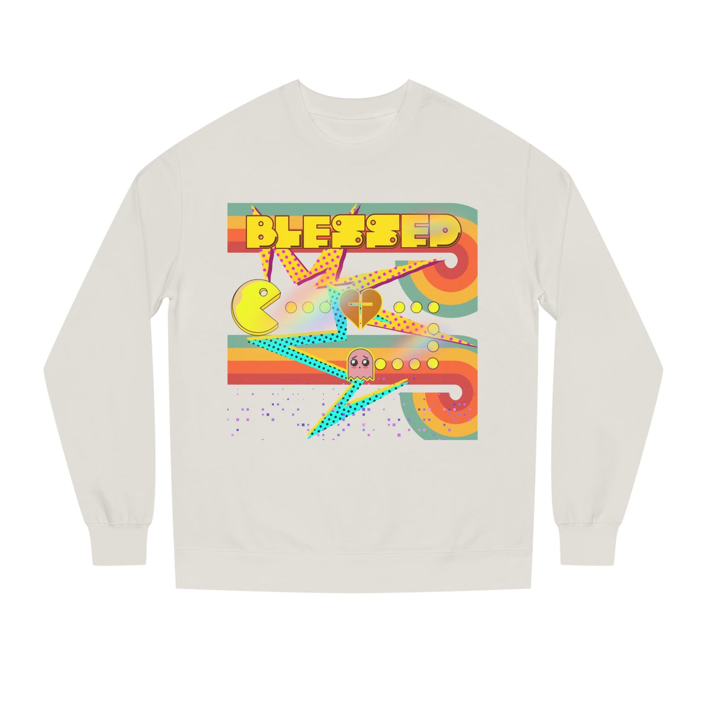 Retro Arcade Blessed Sweatshirt, Unisex Crew Neck Sweatshirt, Gamer Gift, Vintage Aesthetic Apparel, Cozy Gift for Gamers